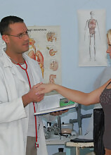 Blonde mom Kathy Sweet visits the doctor and leaves with a wet pussy!